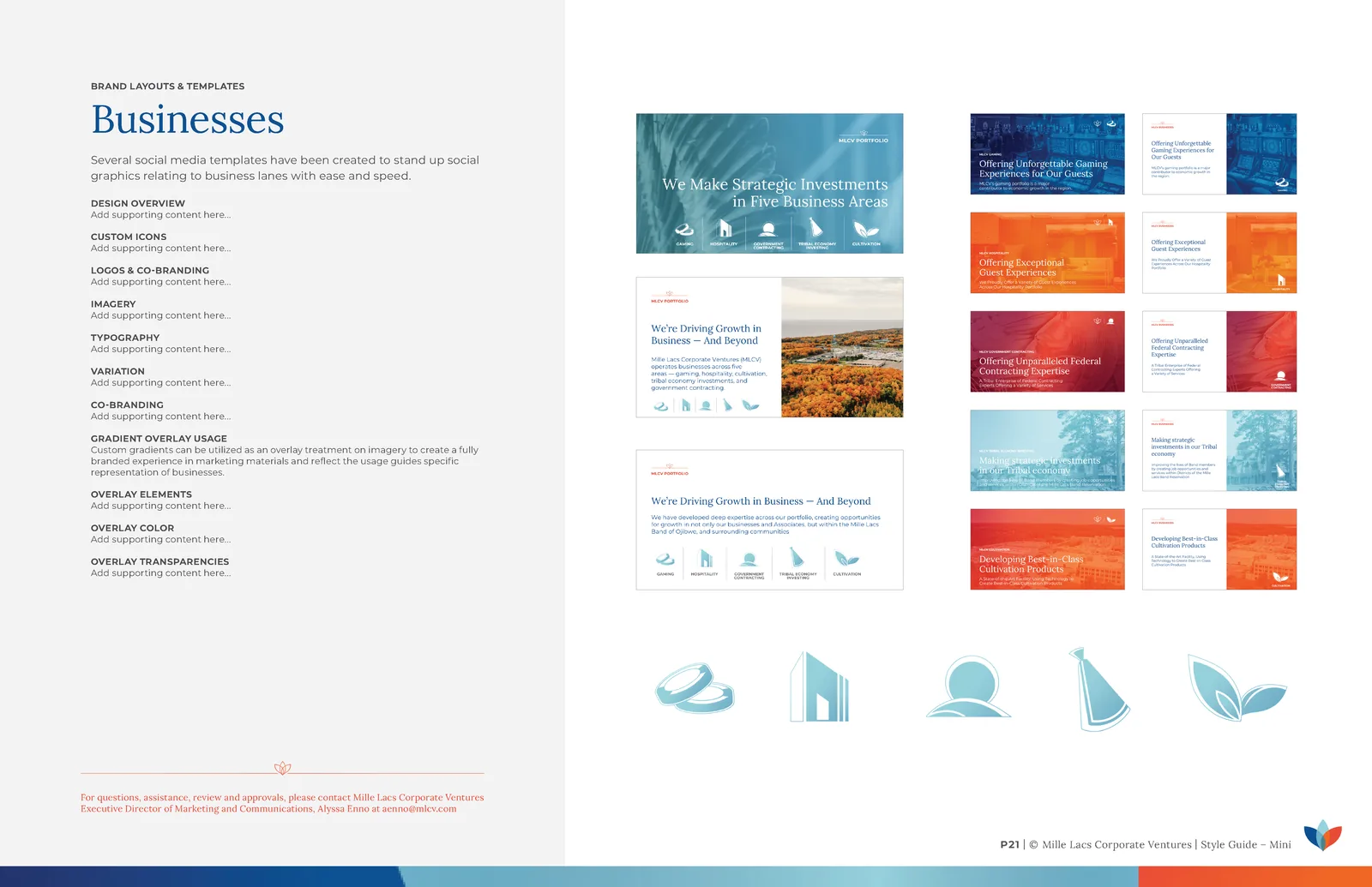 MLCV brand guidelines — portfolio business icons and designs.