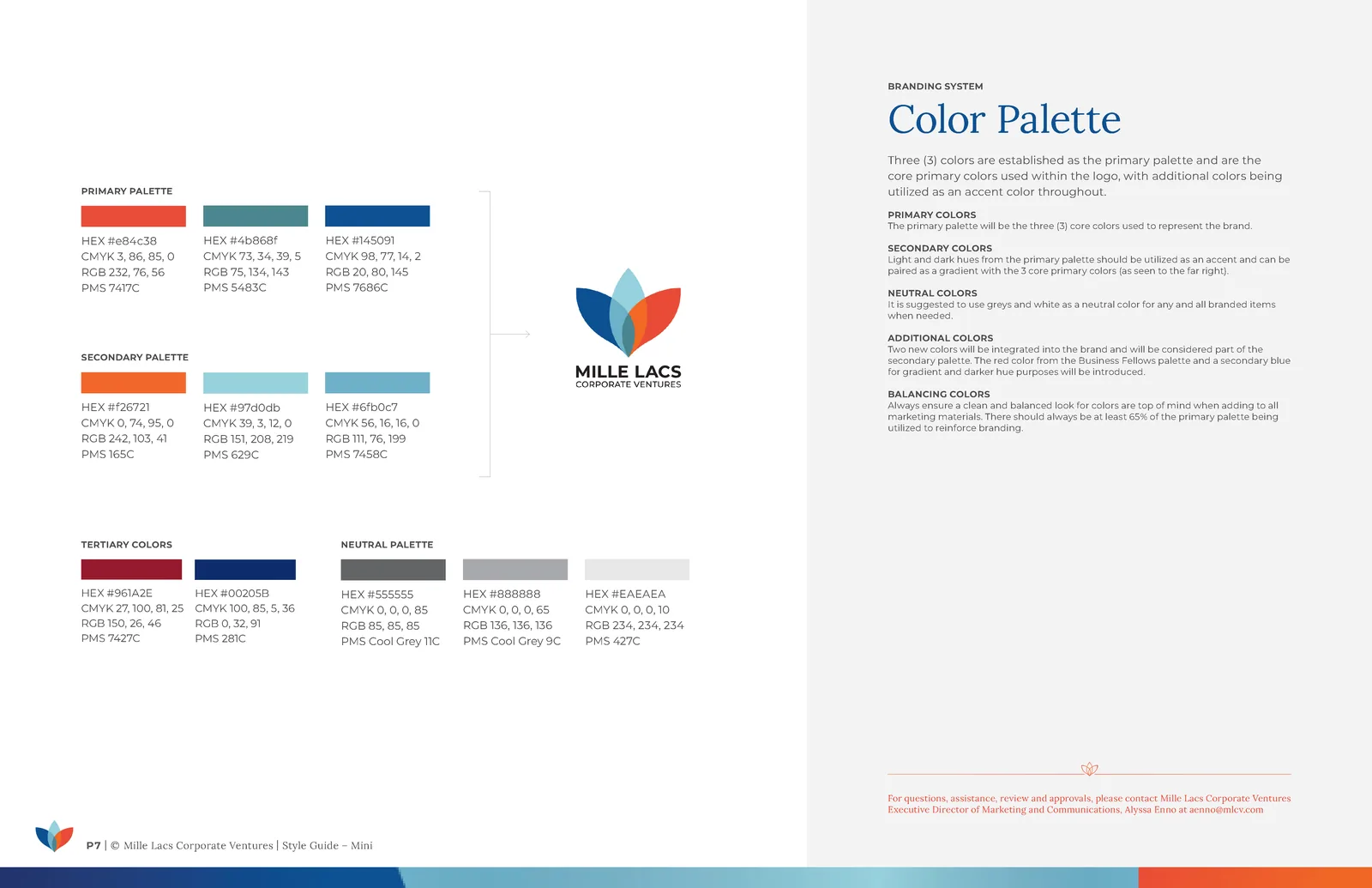 MLCV brand guidelines — the brand color palette.