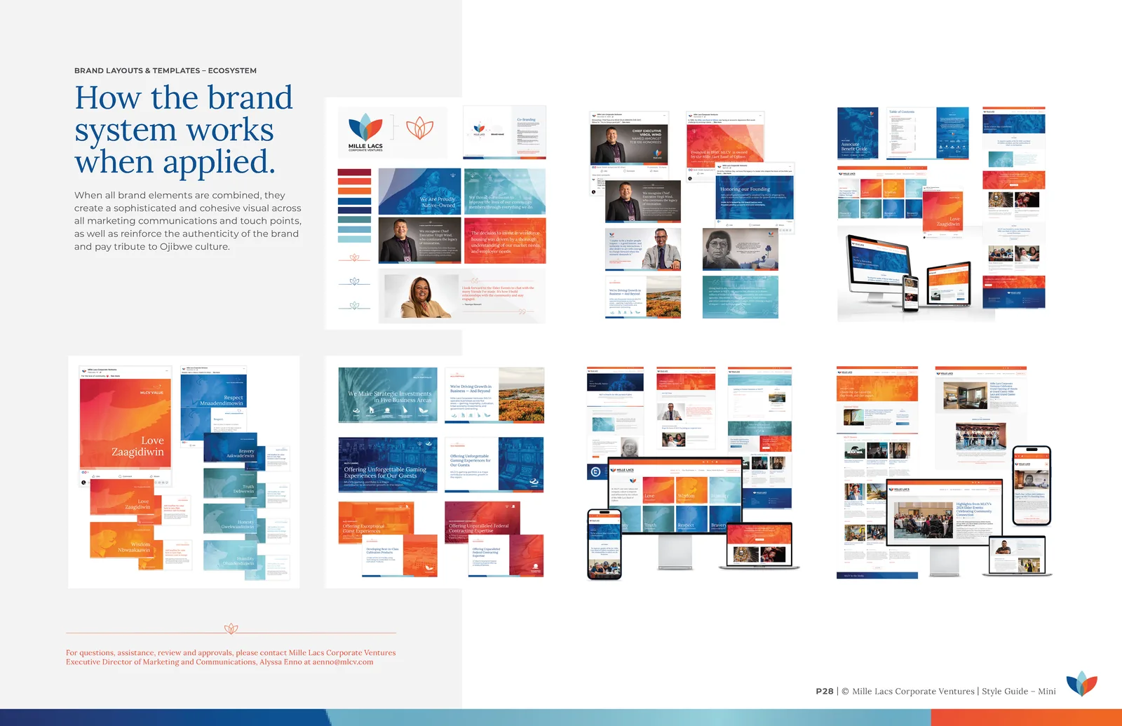 MLCV brand guidelines — the brand system applied across collateral.