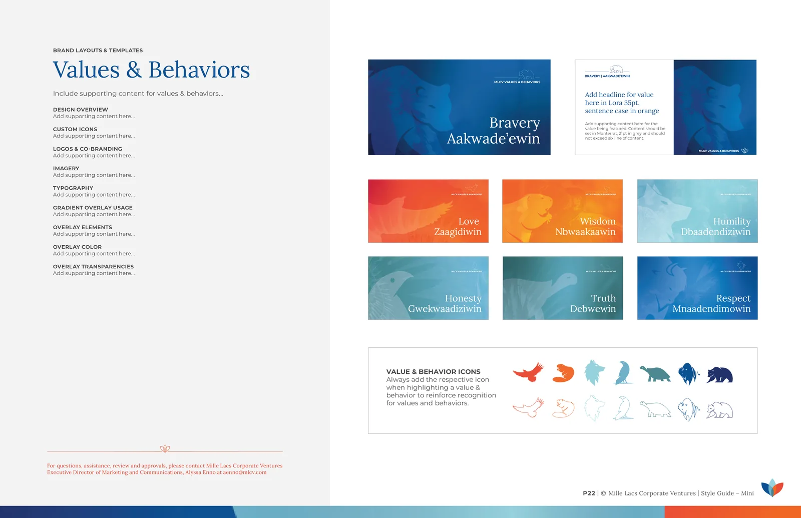 MLCV brand guidelines — the values and behaviors system.