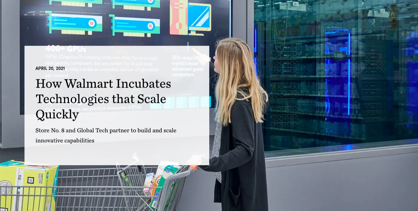 Thought leadership article header on how Walmart incubates technologies that scale quickly.