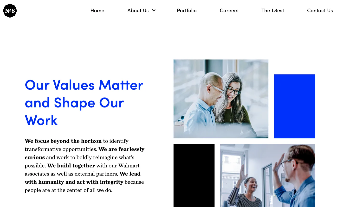 Store Nº8 website values page.