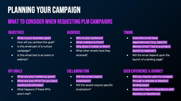 Unreal Engine campaign planning: a planning view mapping campaigns, audiences, and channels across the email and in-product program.